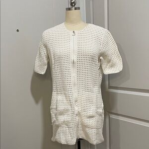 RARE Akris Atoir Scoop Neck Cream Crochet Zip-Up Mini Dress